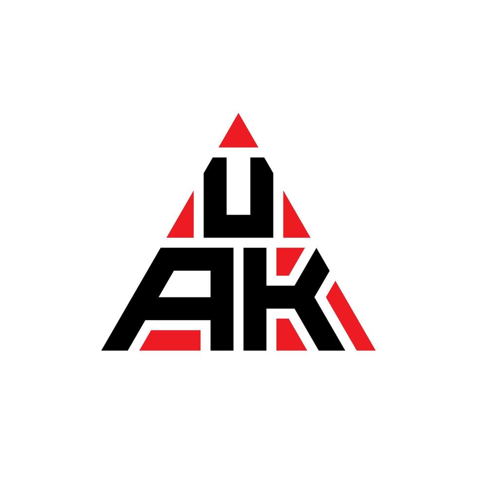 design de logotipo de letra de triângulo uak com forma de triângulo. monograma de design de logotipo de triângulo uak. modelo de logotipo de vetor de triângulo uak com cor vermelha. logotipo triangular uak logotipo simples, elegante e luxuoso.
