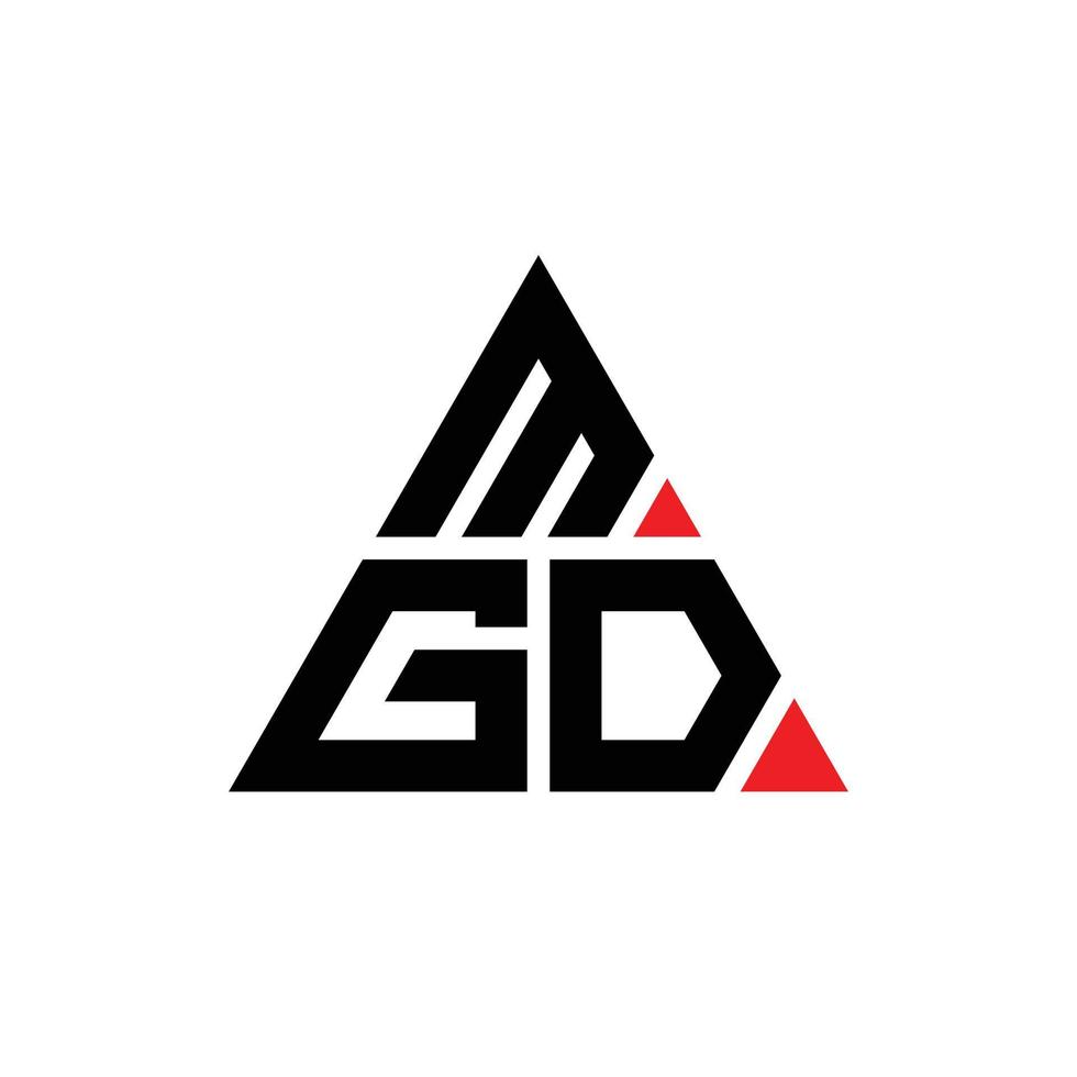 design de logotipo de carta de triângulo mgd com forma de triângulo. monograma de design de logotipo de triângulo mgd. modelo de logotipo de vetor de triângulo mgd com cor vermelha. logotipo triangular mgd logotipo simples, elegante e luxuoso.