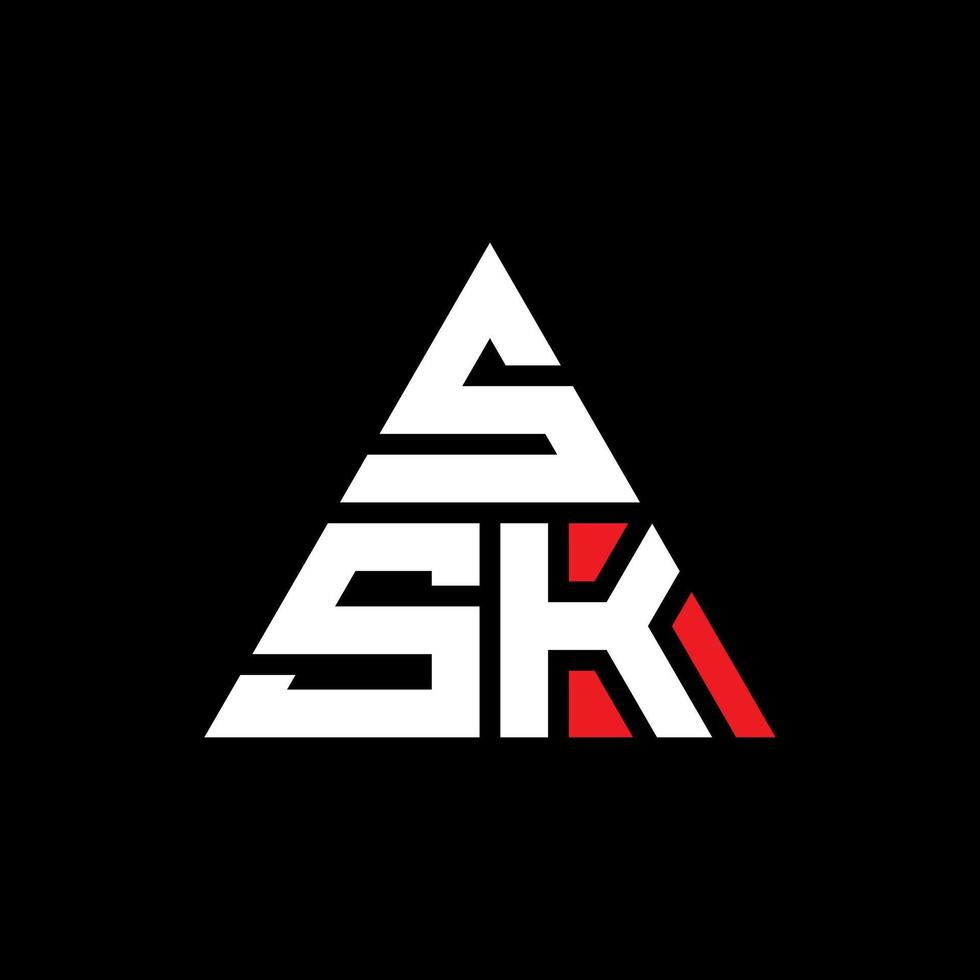 design de logotipo de letra de triângulo ssk com forma de triângulo. monograma de design de logotipo de triângulo ssk. modelo de logotipo de vetor de triângulo ssk com cor vermelha. ssk logotipo triangular logotipo simples, elegante e luxuoso.