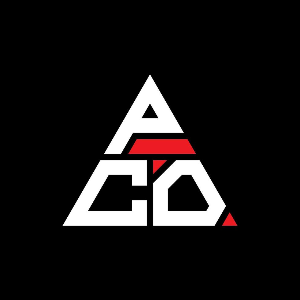 design de logotipo de letra triângulo pco com forma de triângulo. monograma de design de logotipo de triângulo pco. modelo de logotipo de vetor de triângulo pco com cor vermelha. logotipo triangular pco logotipo simples, elegante e luxuoso.