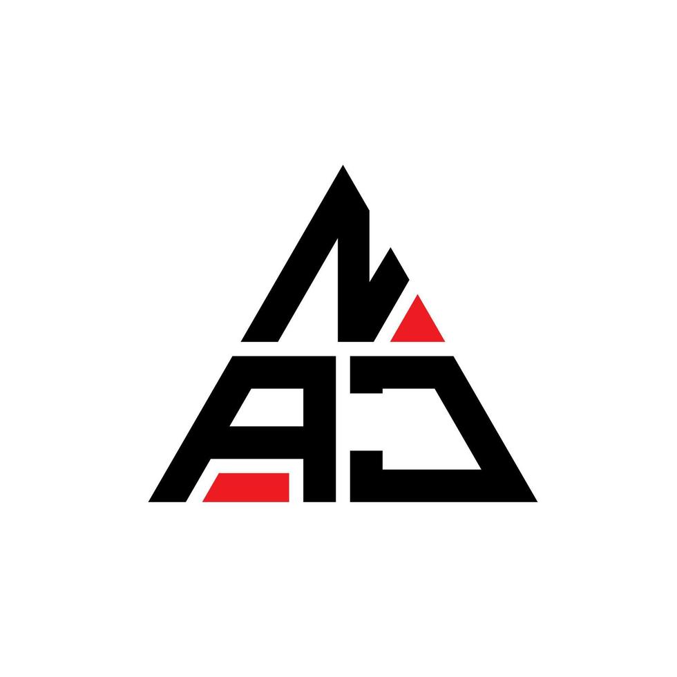 design de logotipo de carta triângulo naj com forma de triângulo. monograma de design de logotipo de triângulo naj. modelo de logotipo de vetor de triângulo naj com cor vermelha. logotipo triangular naj logotipo simples, elegante e luxuoso.