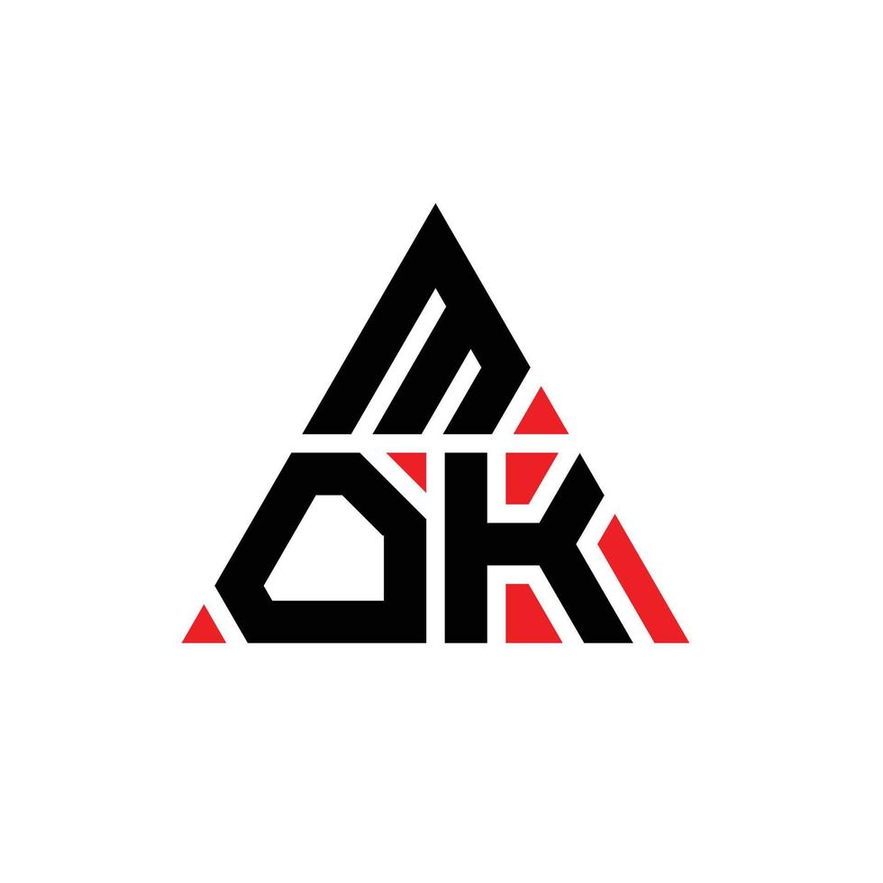 design de logotipo de carta triângulo mok com forma de triângulo. monograma de design de logotipo mok triângulo. modelo de logotipo de vetor mok triângulo com cor vermelha. logotipo triangular mok logotipo simples, elegante e luxuoso.