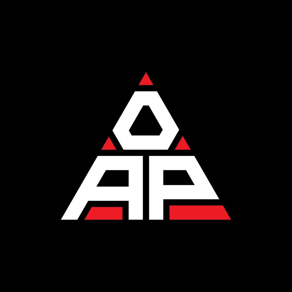 design de logotipo de carta triângulo oap com forma de triângulo. monograma de design de logotipo de triângulo oap. modelo de logotipo de vetor triângulo oap com cor vermelha. logotipo triangular oap logotipo simples, elegante e luxuoso.