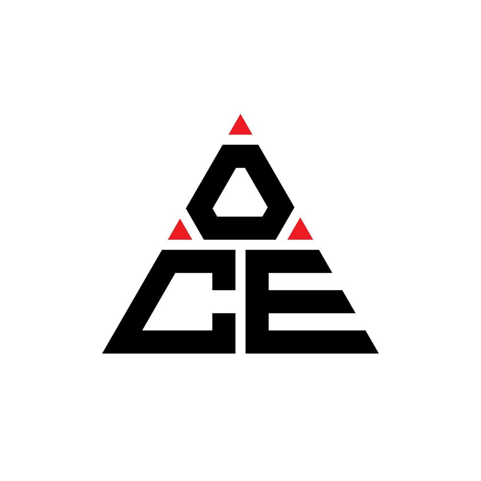 oce design de logotipo de carta triângulo com forma de triângulo. monograma de design de logotipo de triângulo oce. modelo de logotipo de vetor de triângulo oce com cor vermelha. oce logotipo triangular logotipo simples, elegante e luxuoso.