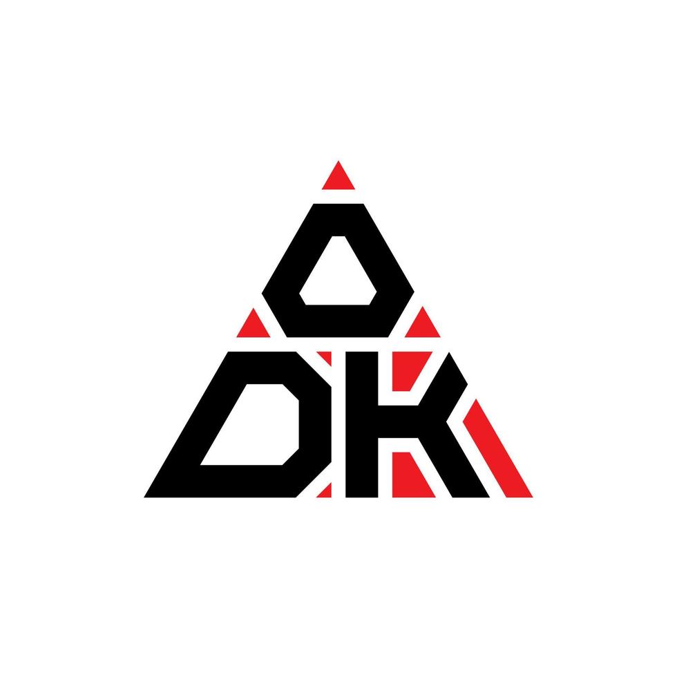 design de logotipo de letra triângulo odk com forma de triângulo. monograma de design de logotipo de triângulo odk. modelo de logotipo de vetor odk triângulo com cor vermelha. logotipo triangular odk logotipo simples, elegante e luxuoso.