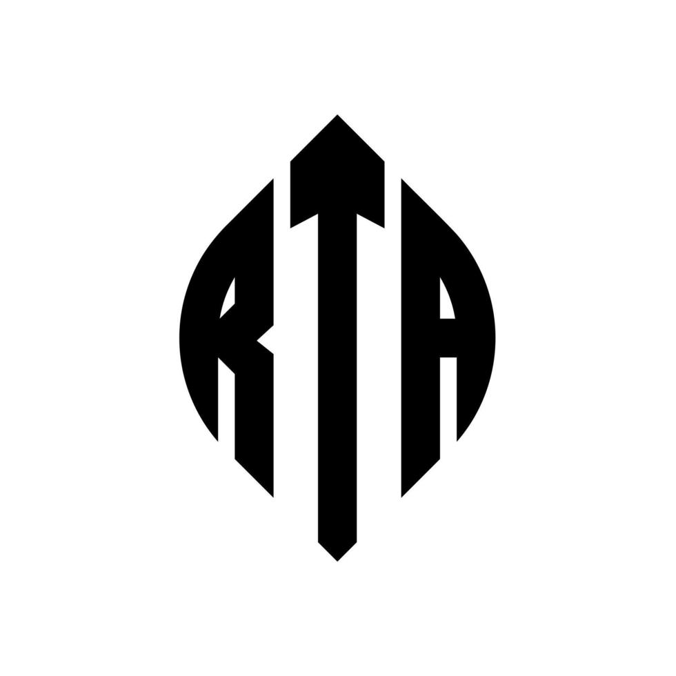 design de logotipo de carta de círculo rta com forma de círculo e elipse. letras de elipse rta com estilo tipográfico. as três iniciais formam um logotipo circular. rta círculo emblema abstrato monograma carta marca vetor. vetor