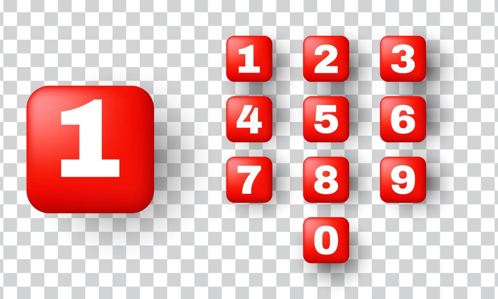 3d único conjunto vermelho números 1 0 vector design isolado em