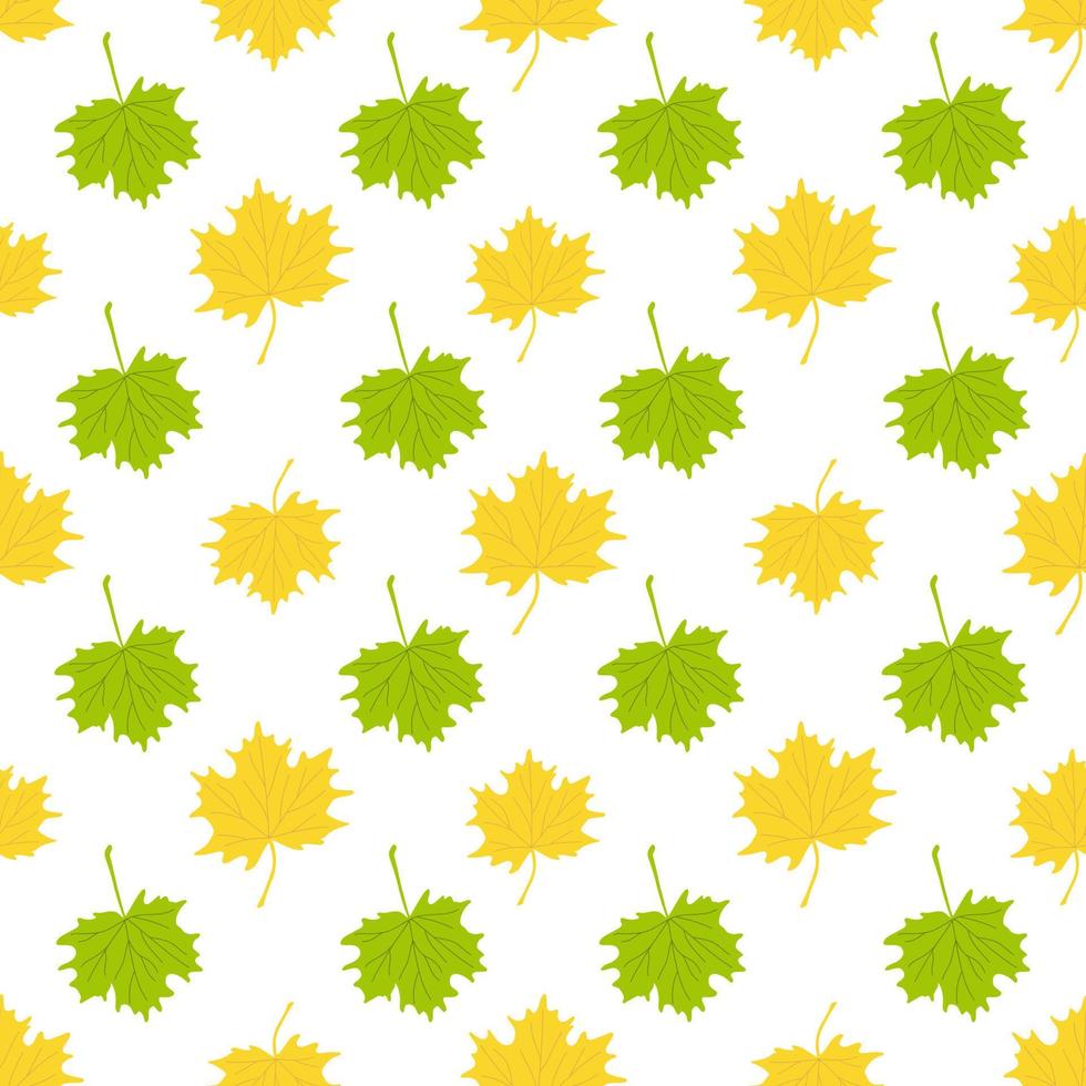 Outono folha de bordo sem costura padrão simples vetor conceito minimalista ilustração de estilo plano, amarelo laranja mão desenhada ornamento floral natural para convites, têxteis, papel de presente, decoração de férias de outono