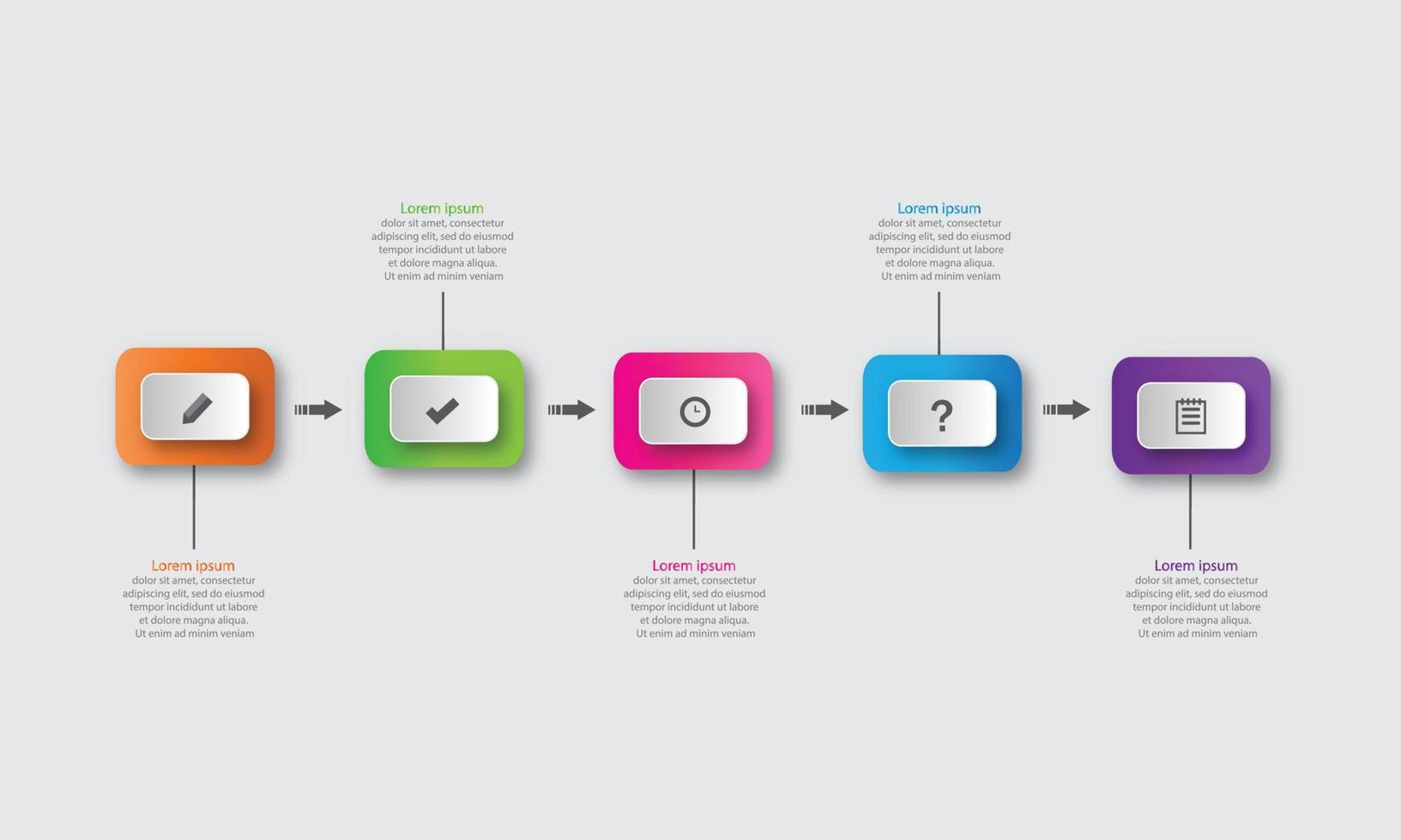 cronograma infográfico moderno com formas de papel para 5 etapas. vetor. vetor