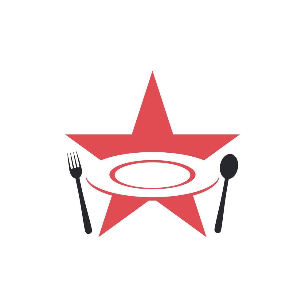 estrela com prato, colher e garfo ilustração design de logotipo de comida de restaurante vetor