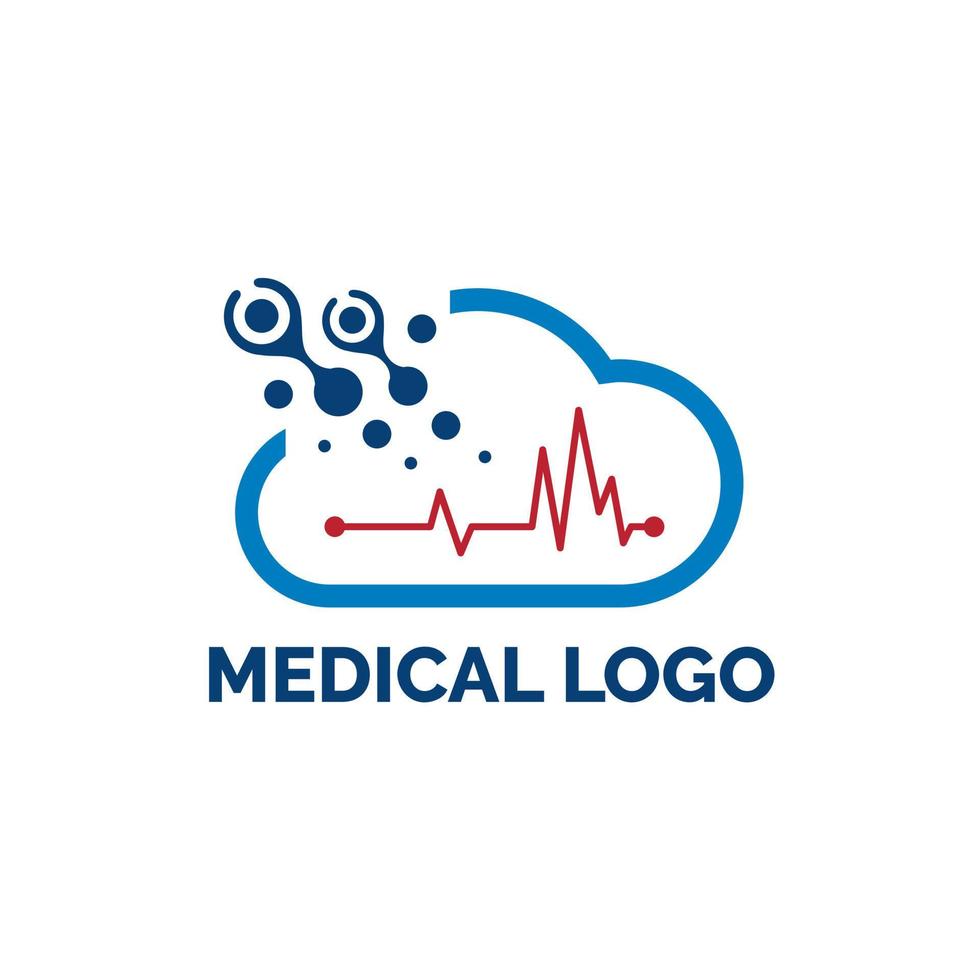 design de logotipo digital de computador em nuvem com ilustração médica vetor