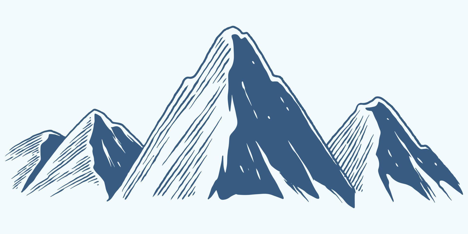 linha de desenho de quatro mãos do planalto da montanha no fundo branco vetor