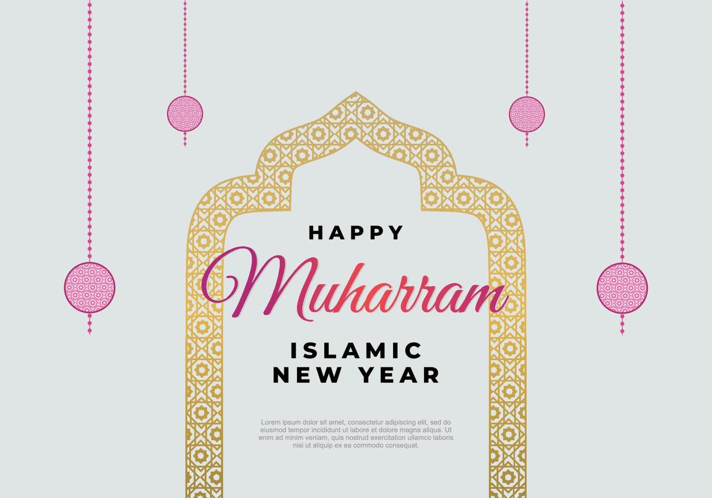 muharram de ano novo islâmico com ornamentos dourados e lanterna rosa vetor