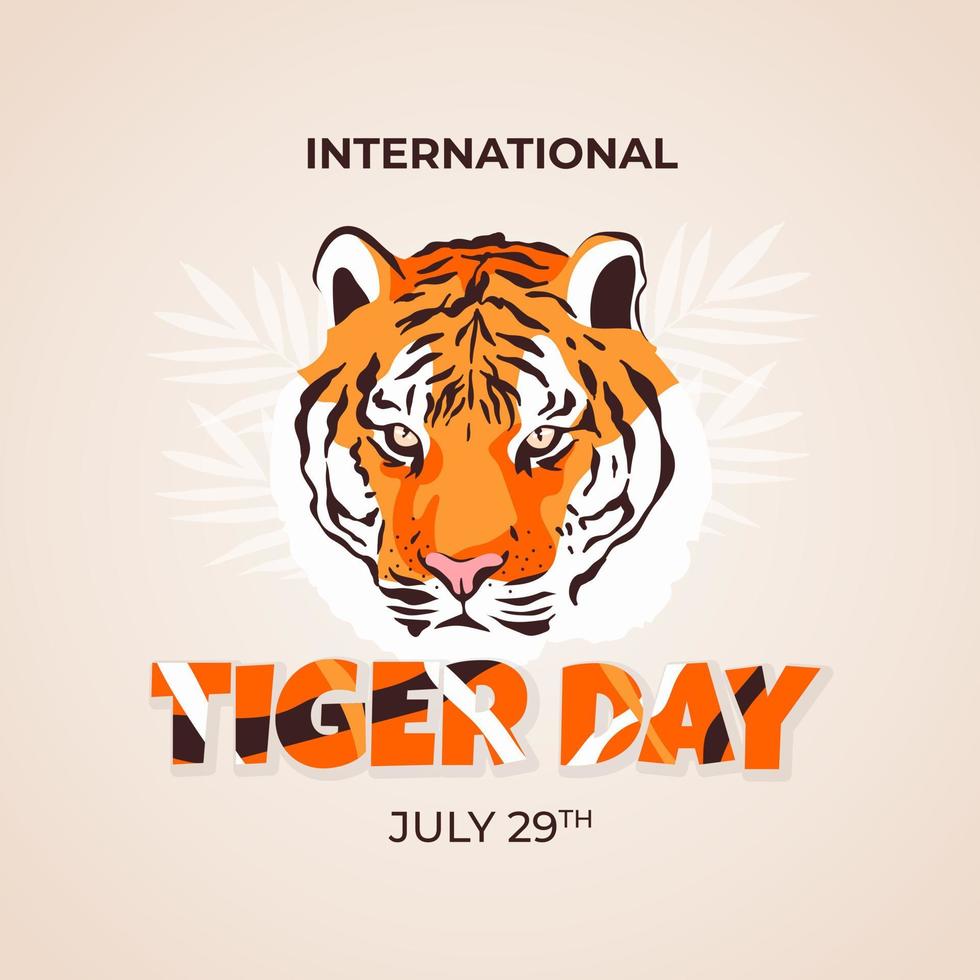 dia internacional do tigre com ilustração de cabeça de tigre em fundo isolado vetor