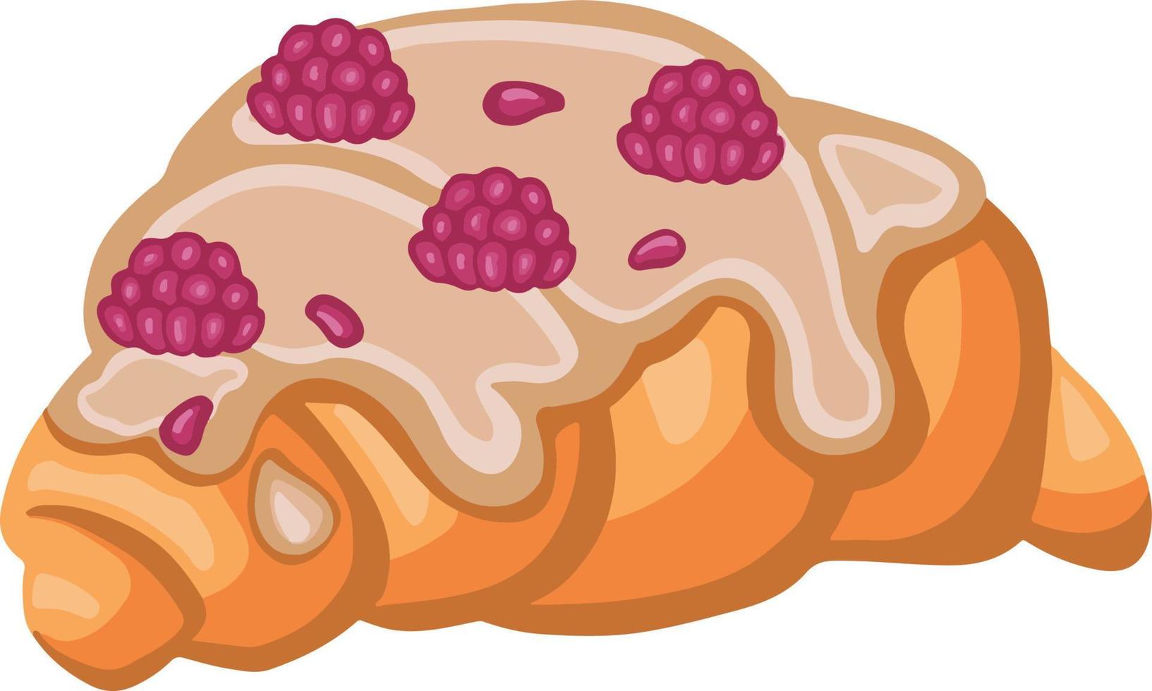 croissant com framboesas, sobremesa de bolo, ilustração desenhada à mão vetor