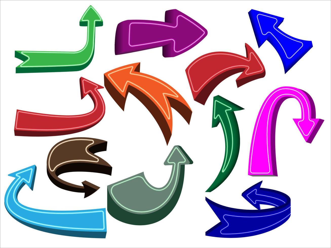 coleção de flechas, setas de néon de brilho vetor