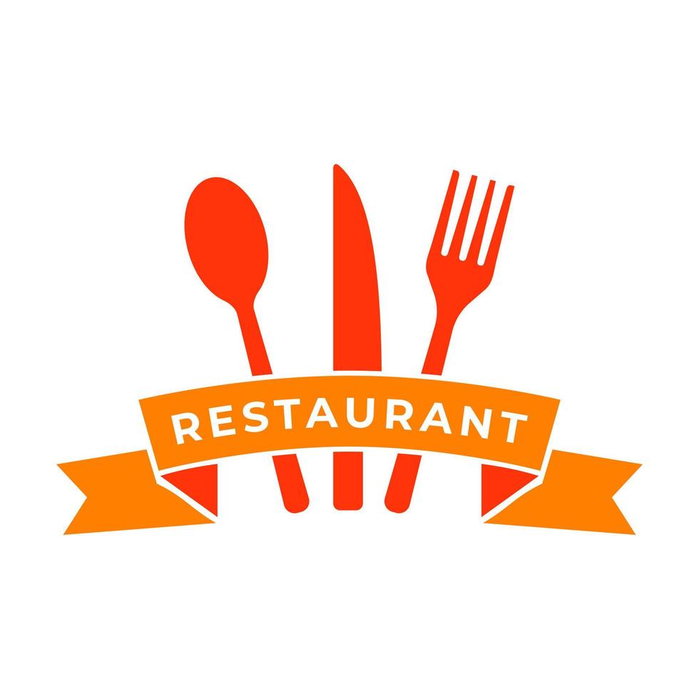 modelo de logotipo de restaurante com garfo, colher e faca em fundo isolado vetor