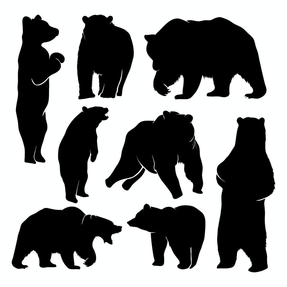 conjunto de ilustração vetorial de silhueta de urso vetor