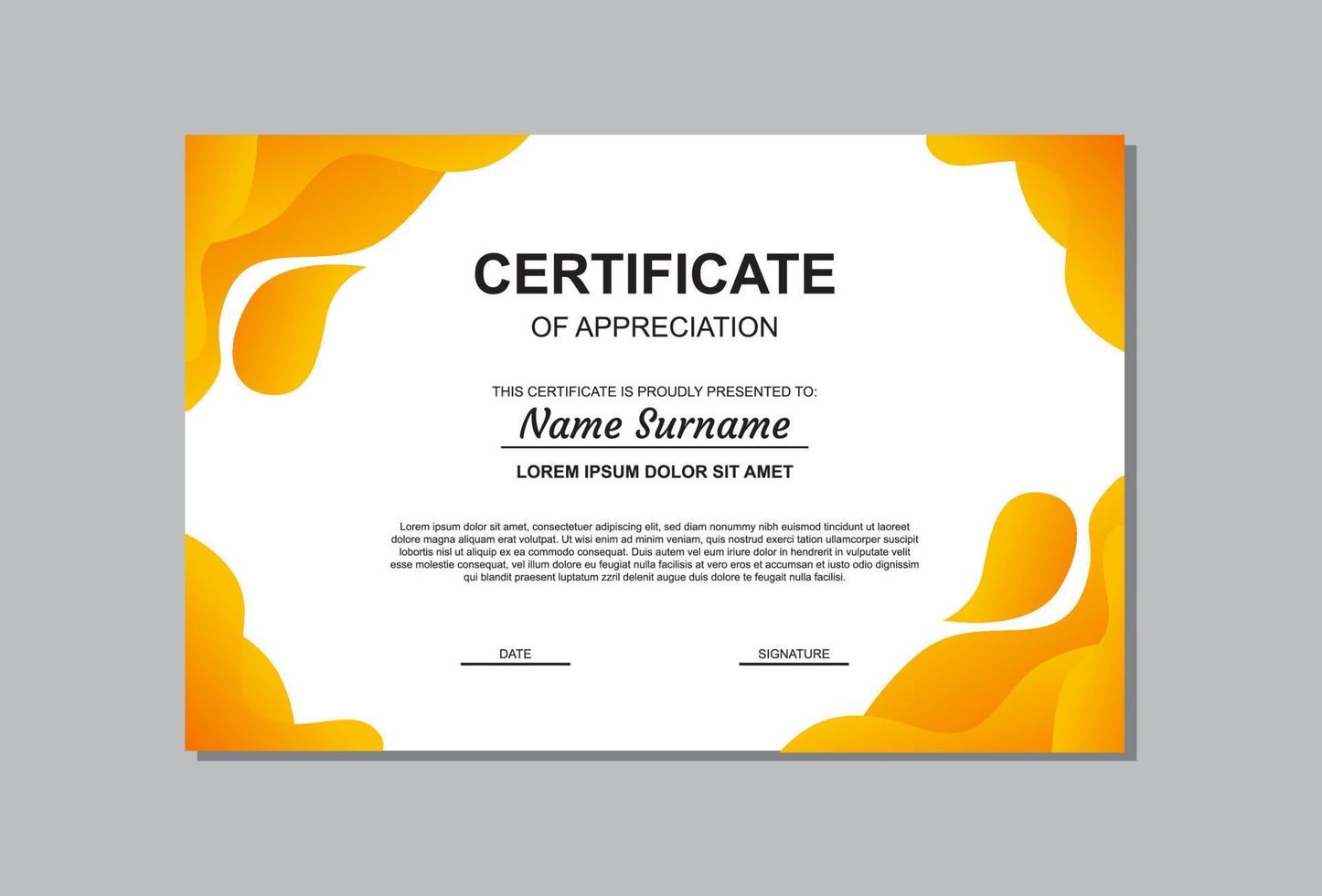 design de modelo de certificado com cor laranja para negócios e formatura. vetor