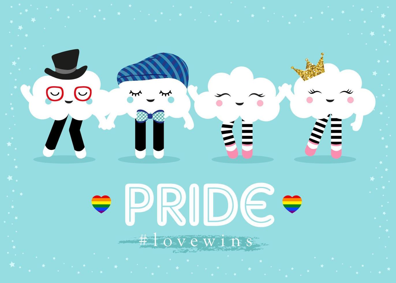 cartaz de apoio lgbt com nuvens kawaii fofas vetor