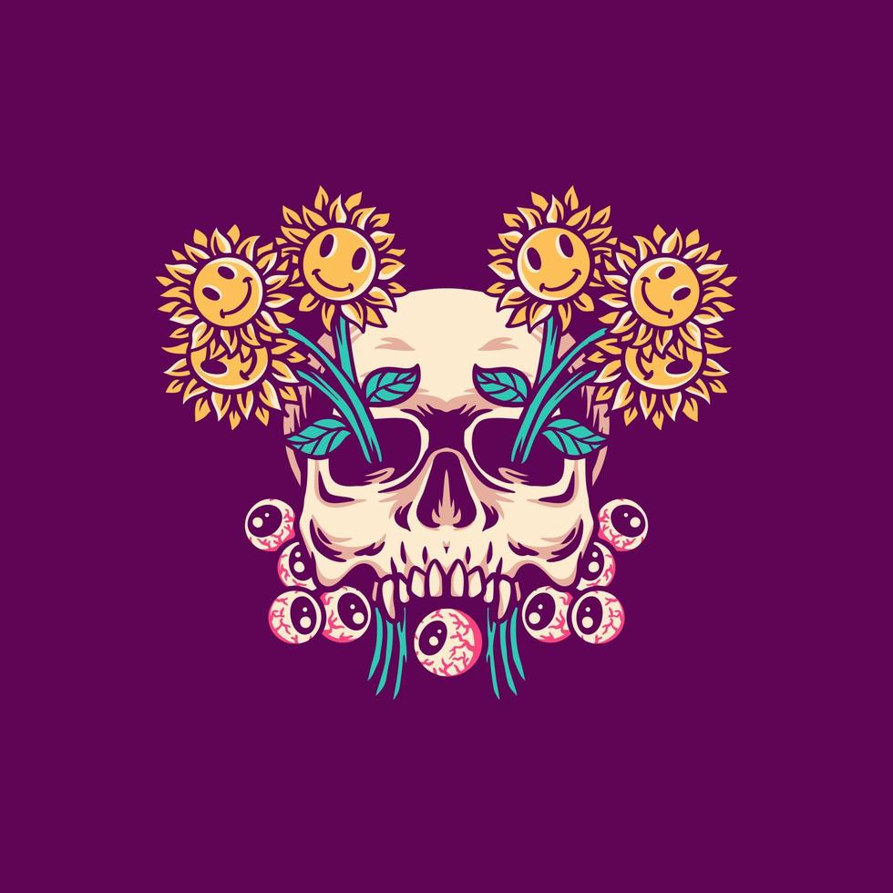 ilustração de flores de sol de crânio vetor