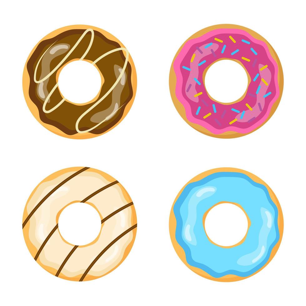 conjunto de donuts brilhantes. ilustração vetorial. vetor
