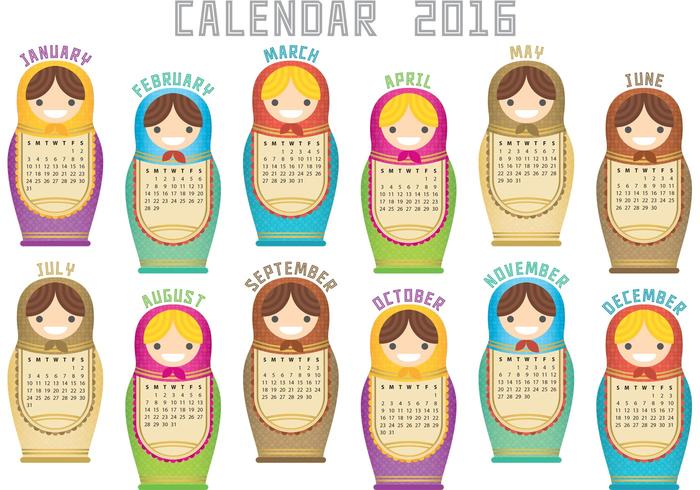 Vetor calendário russo 2016