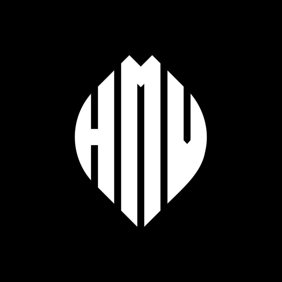 design de logotipo de letra de círculo hmv com forma de círculo e elipse. letras de elipse hmv com estilo tipográfico. as três iniciais formam um logotipo circular. hmv círculo emblema abstrato monograma carta marca vetor. vetor