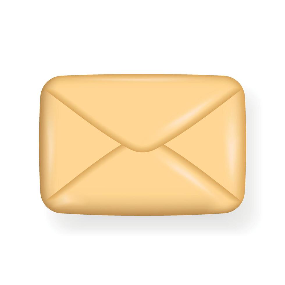 correio da internet, e-mail, envelope, spam. símbolo de emoji 3d realista. desenho abstrato dos desenhos animados. isolado no fundo branco. ilustração vetorial vetor
