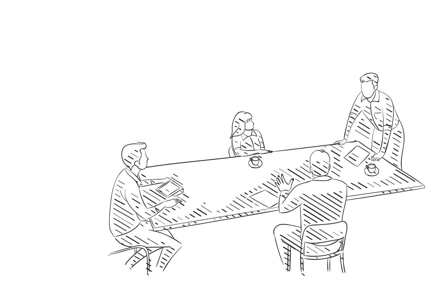 mão desenhada de reunião de negócios na ilustração vetorial de escritório vetor