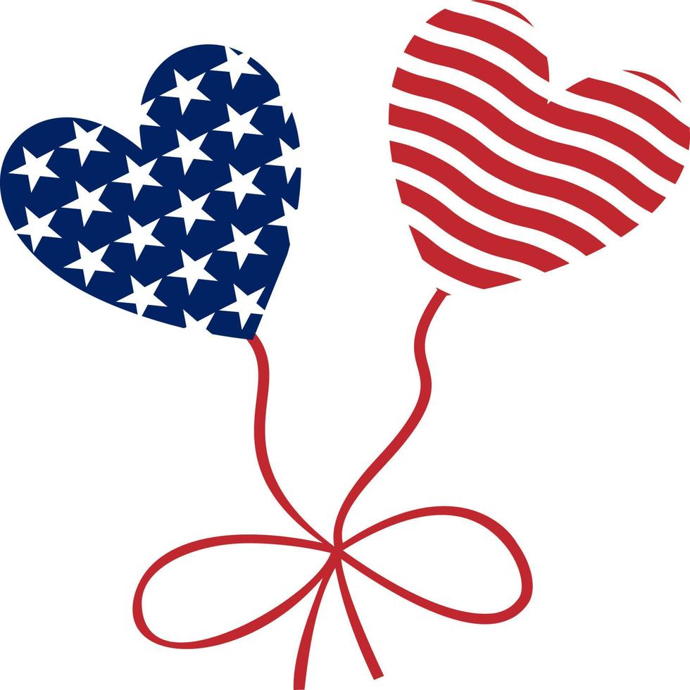 balões de coração de elemento de clipart de 4 de julho, dia da independência dos eua, vermelho e azul, estrelas e listras vetor