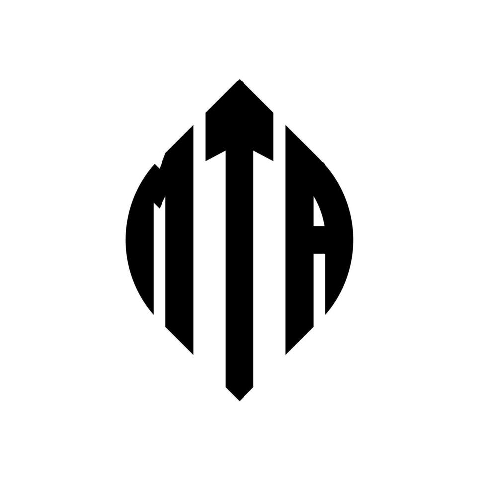 design de logotipo de carta de círculo mta com forma de círculo e elipse. letras de elipse mta com estilo tipográfico. as três iniciais formam um logotipo circular. mta círculo emblema abstrato monograma carta marca vetor. vetor