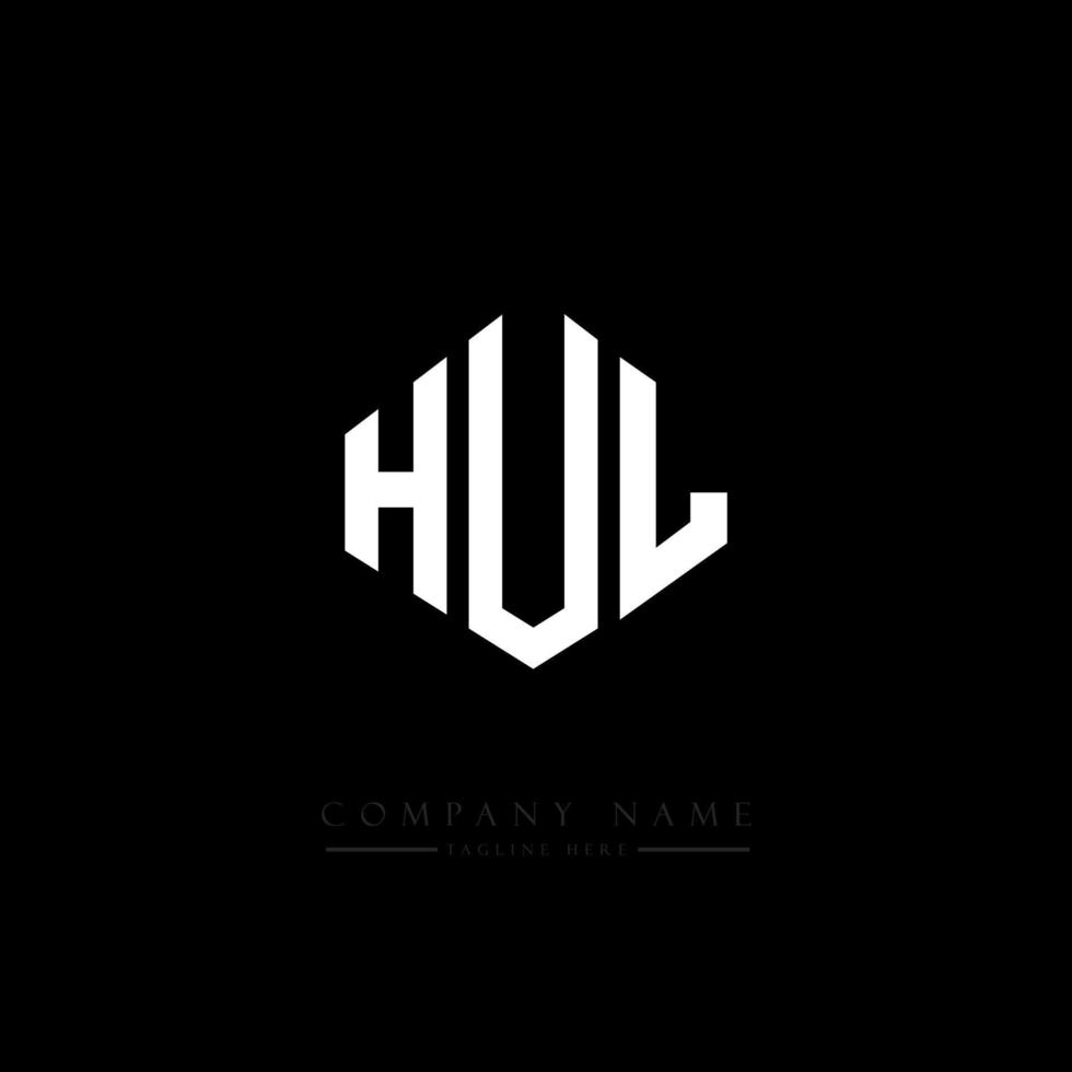 design de logotipo de letra hul com forma de polígono. hul polígono e design de logotipo em forma de cubo. hul hexágono modelo de logotipo de vetor cores brancas e pretas. hul monograma, logotipo de negócios e imóveis.