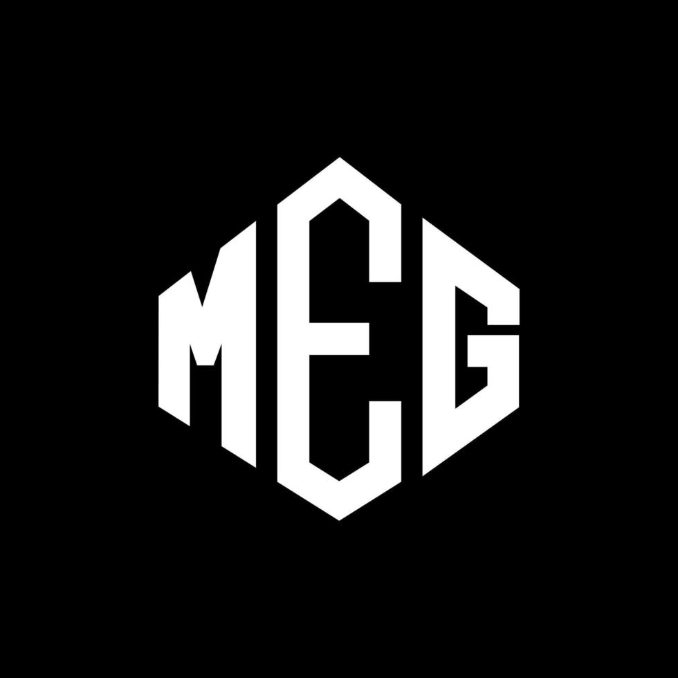 design de logotipo de carta meg com forma de polígono. mega polígono e design de logotipo em forma de cubo. meg hexágono modelo de logotipo de vetor cores brancas e pretas. meg monograma, logotipo de negócios e imóveis.