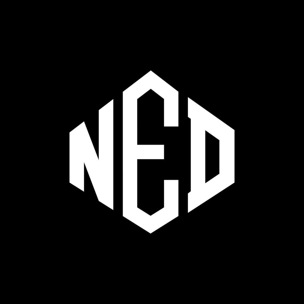 design de logotipo de carta ned com forma de polígono. design de logotipo em forma de polígono e cubo. ned modelo de logotipo de vetor hexágono cores brancas e pretas. ned monograma, logotipo comercial e imobiliário.