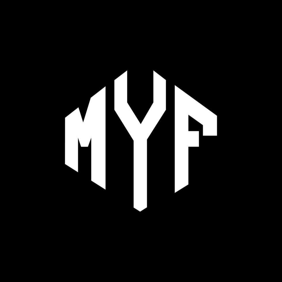 design de logotipo de carta myf com forma de polígono. myf polígono e design de logotipo em forma de cubo. modelo de logotipo de vetor hexágono myf cores brancas e pretas. monograma myf, logotipo de negócios e imóveis.