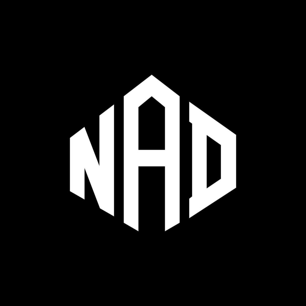 nad carta logotipo design com forma de polígono. nad polígono e design de logotipo em forma de cubo. modelo de logotipo de vetor hexágono nad cores brancas e pretas. nad monograma, logotipo de negócios e imóveis.