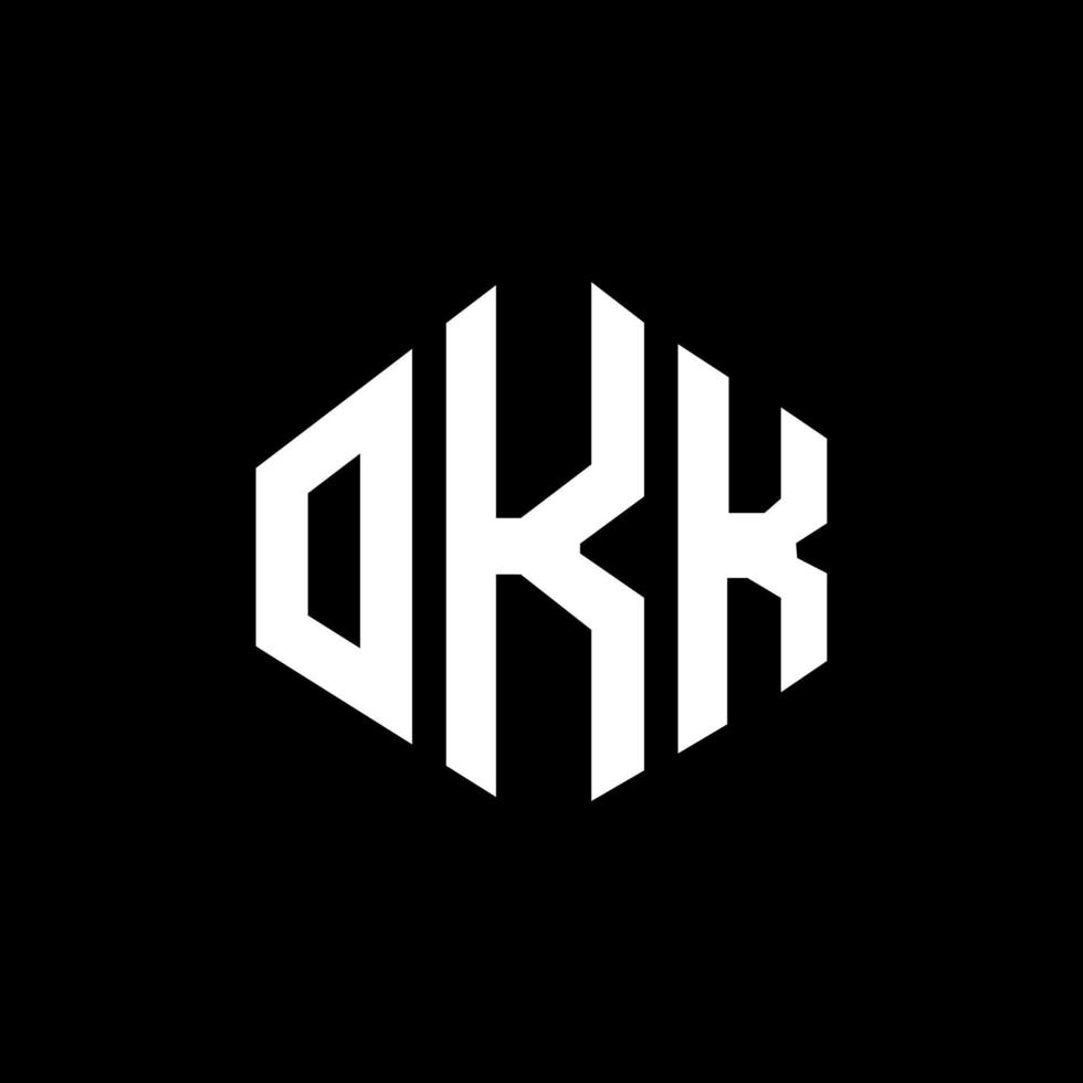 design de logotipo de carta okk com forma de polígono. okk polígono e design de logotipo em forma de cubo. okk modelo de logotipo de vetor hexágono cores brancas e pretas. okk monograma, logotipo comercial e imobiliário.