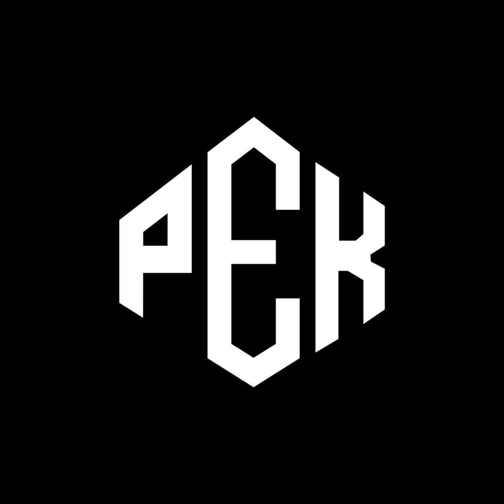 design de logotipo de carta pek com forma de polígono. pek polígono e design de logotipo em forma de cubo. pek hexágono modelo de logotipo de vetor cores brancas e pretas. pek monograma, logotipo de negócios e imóveis.