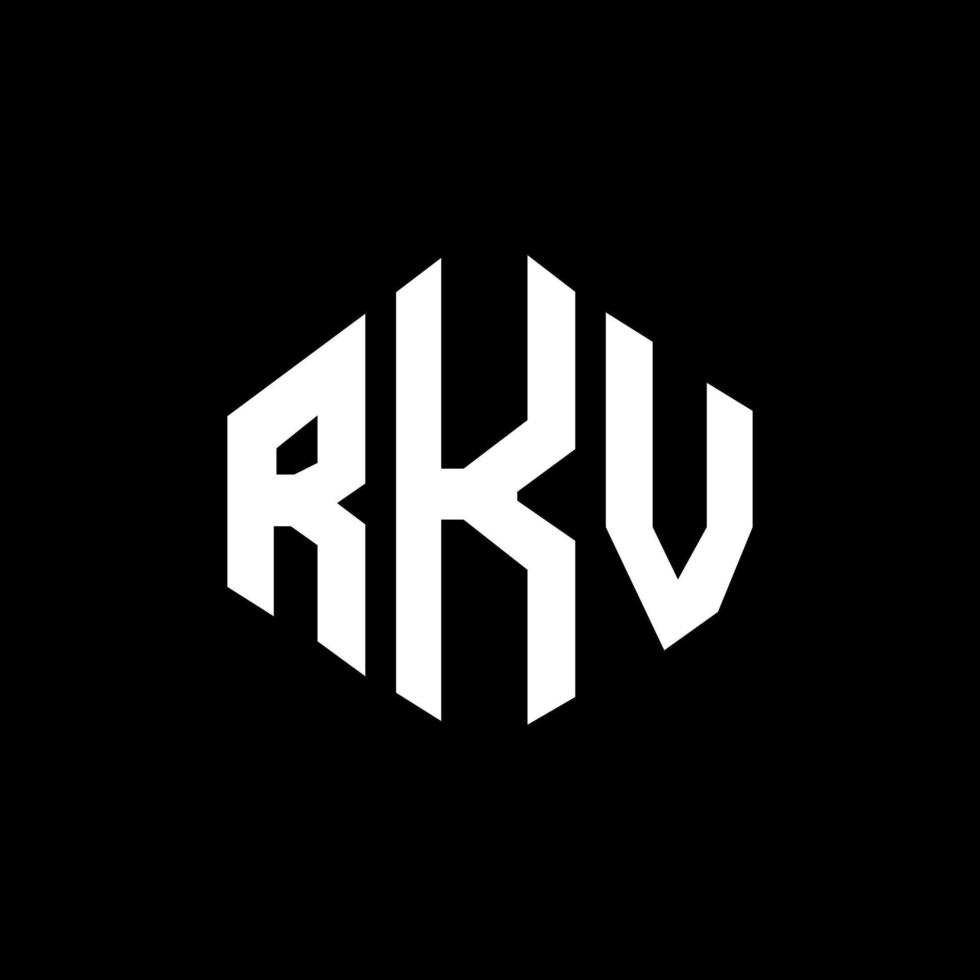 design de logotipo de carta rkv com forma de polígono. rkv polígono e design de logotipo em forma de cubo. modelo de logotipo de vetor hexágono rkv cores brancas e pretas. rkv monograma, logotipo de negócios e imóveis.