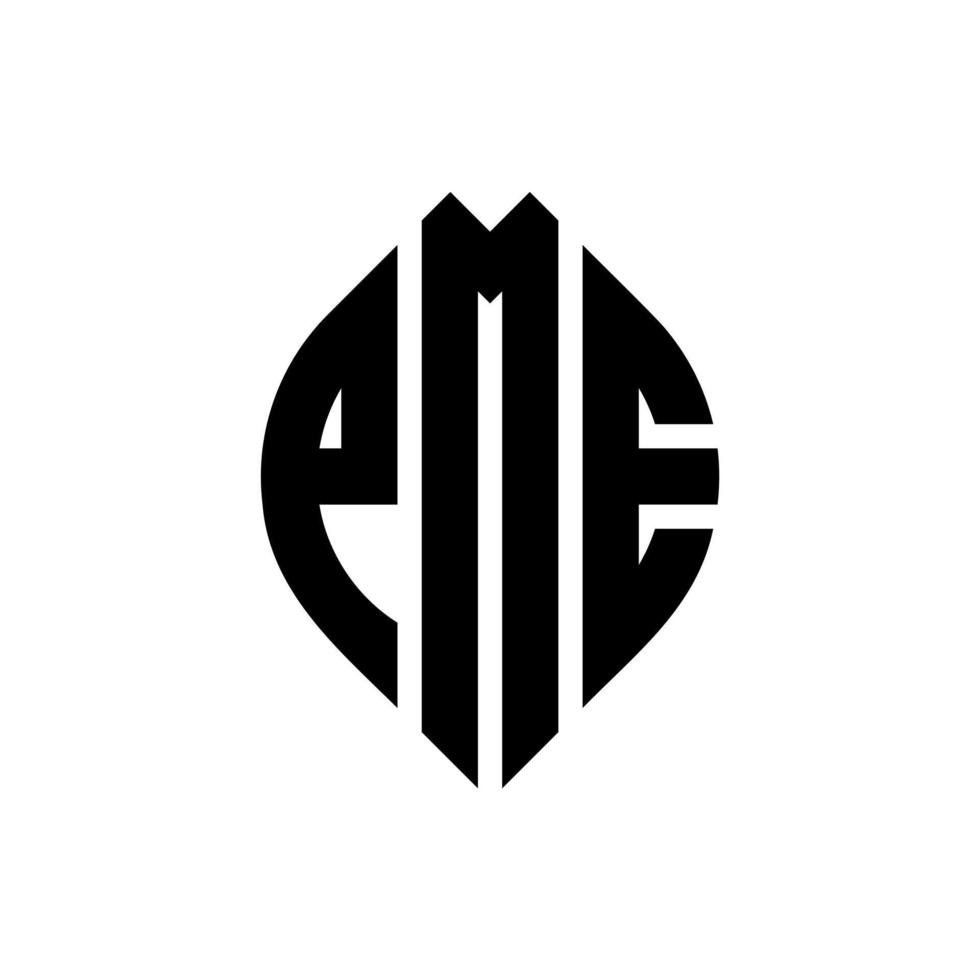 design de logotipo de carta círculo pme com forma de círculo e elipse. letras de elipse pme com estilo tipográfico. as três iniciais formam um logotipo circular. pme círculo emblema abstrato monograma carta marca vetor. vetor