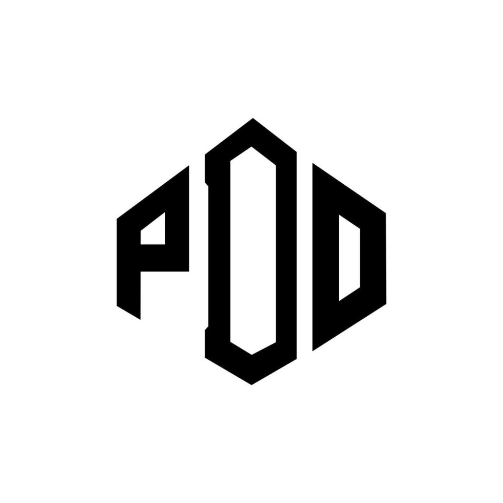 design de logotipo de carta pdo com forma de polígono. polígono pdo e design de logotipo em forma de cubo. modelo de logotipo de vetor hexágono pdo cores brancas e pretas. monograma pdo, logotipo de negócios e imóveis.