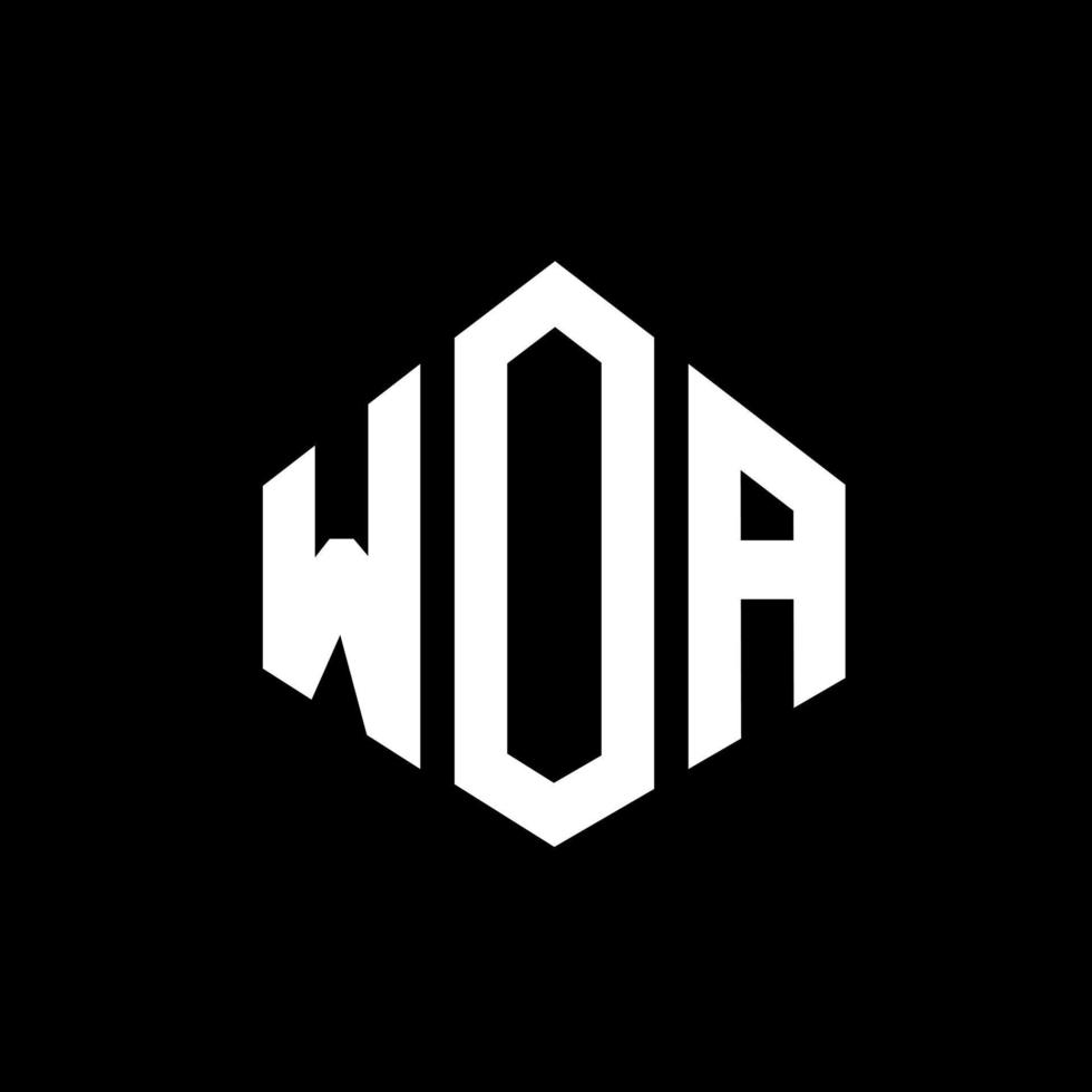 design de logotipo de carta woa com forma de polígono. woa polígono e design de logotipo em forma de cubo. woa modelo de logotipo de vetor hexágono cores brancas e pretas. woa monograma, logotipo de negócios e imóveis.