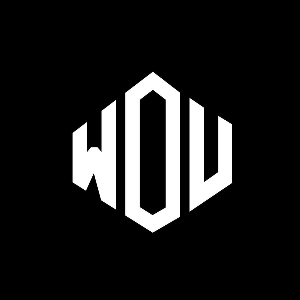 design de logotipo de carta wou com forma de polígono. wou design de logotipo em forma de polígono e cubo. wou modelo de logotipo de vetor hexágono cores brancas e pretas. Wou monograma, logotipo de negócios e imóveis.