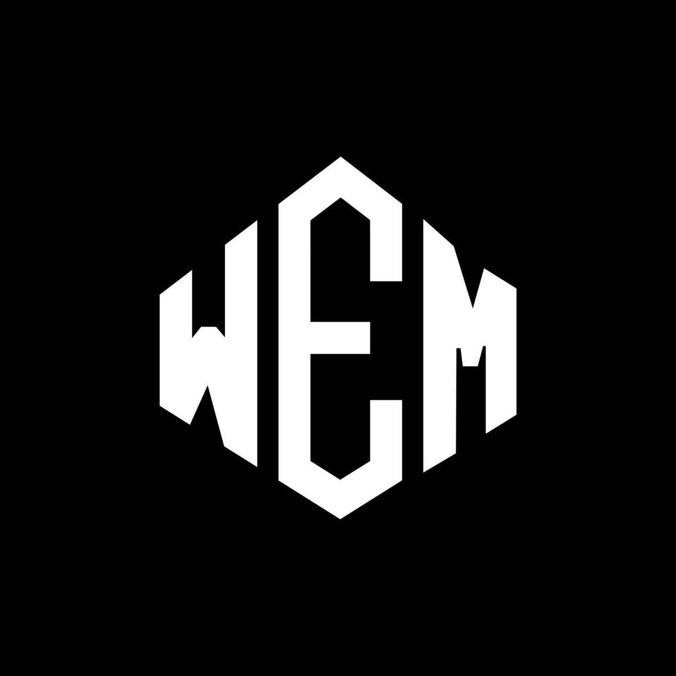 wem design de logotipo de carta com forma de polígono. wem design de logotipo em forma de polígono e cubo. wem modelo de logotipo de vetor hexágono cores brancas e pretas. Wem monograma, logotipo de negócios e imóveis.