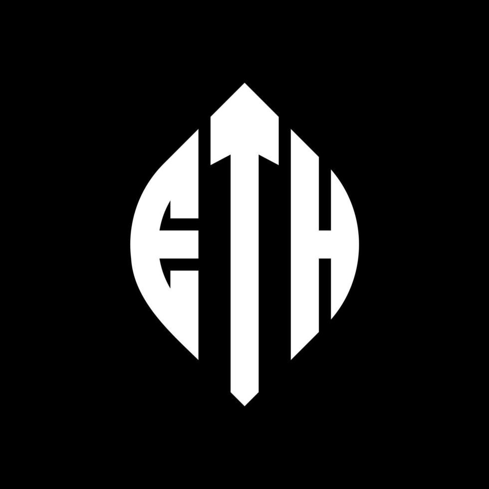 design de logotipo de carta de círculo eth com forma de círculo e elipse. letras de elipse eth com estilo tipográfico. as três iniciais formam um logotipo circular. eth círculo emblema abstrato monograma carta marca vetor. vetor