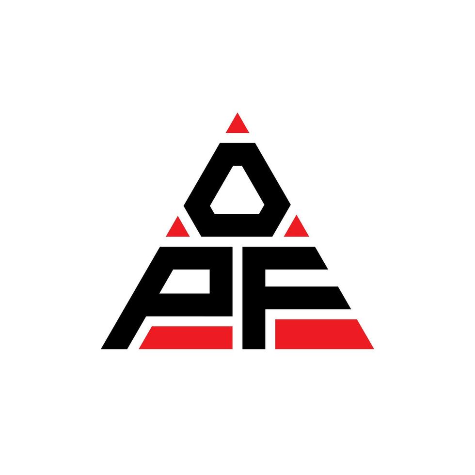 design de logotipo de letra triângulo opf com forma de triângulo. monograma de design de logotipo de triângulo opf. modelo de logotipo de vetor de triângulo opf com cor vermelha. logotipo triangular opf logotipo simples, elegante e luxuoso.