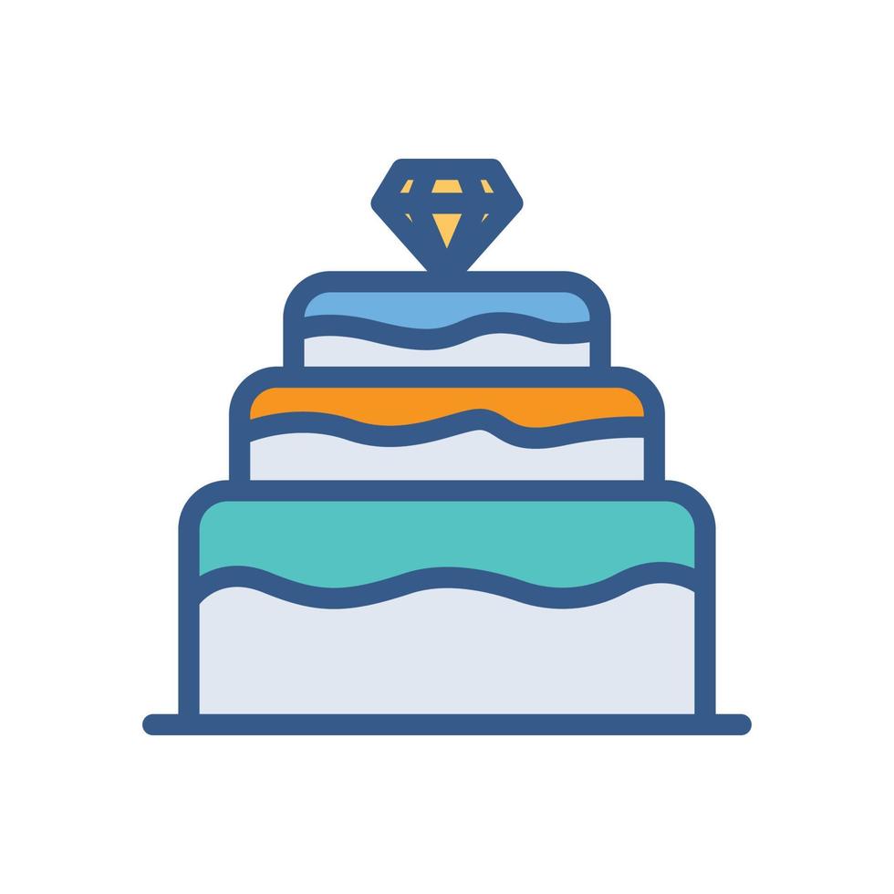 ícone de bolo com pedra preciosa. ícone relacionado ao casamento. estilo de ícone de cor linear. design simples editável vetor