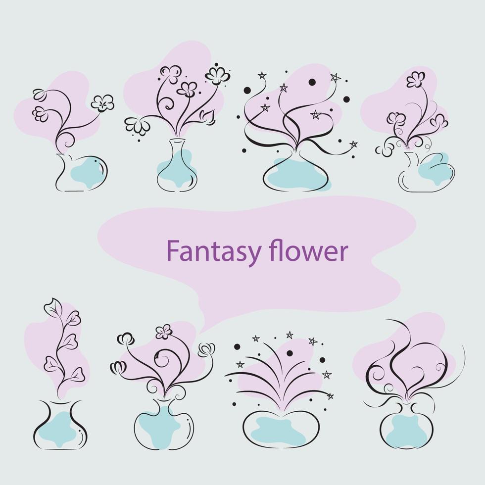 flor mágica abstrata em vaso com formas orgânicas, flor de fantasia vetor