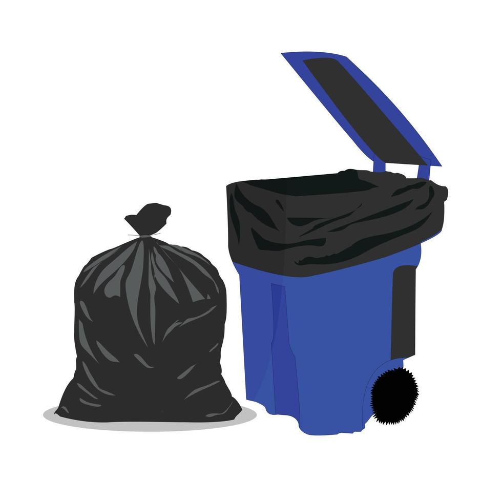 ilustração de saco de lixo e lata de lixo em fundo branco, o melhor saco de lixo de cartunista e ilustração vetorial de lixo vetor